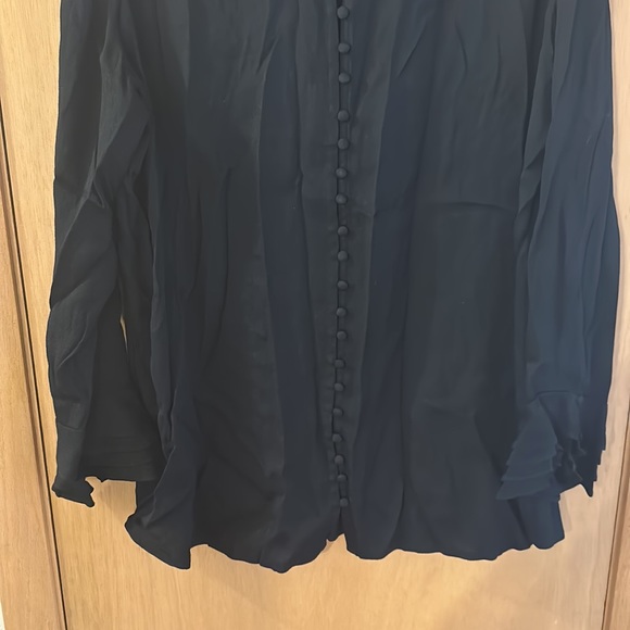 Soft Surroundings Button Down Poet Blouse Ruffle Cuffs Black Size XL - Picture 6 of 11